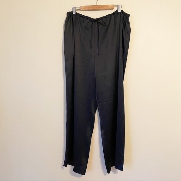 Anne Klein 100% Silk Wide Leg Drawstring Black Pants NWT - 18W - Picture 1 of 12